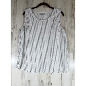 Match Point Sleeveless Linen Top Size XL White Black Polka Dot USA